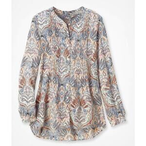Coldwater Creek Paisley Pintucked Top Womens XL Multicolor Ethnic Button Blouse